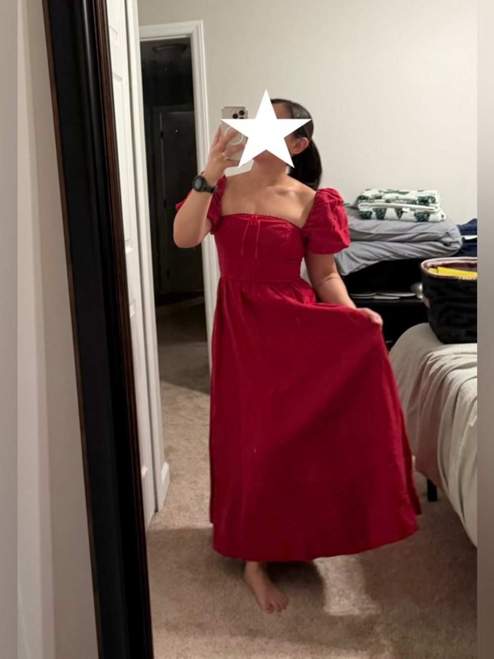 Reformation Marella Linen Dress Midi Red Size 2
